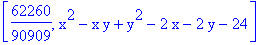 [62260/90909, x^2-x*y+y^2-2*x-2*y-24]